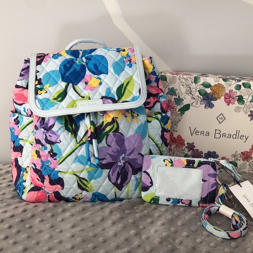 Vera Bradley fashion backpack and zip ID & lanyard Marian Floral set